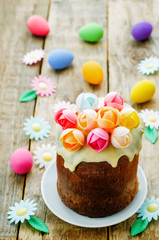 Easter cake with multicolored flowers