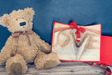 old bear and vintage old book