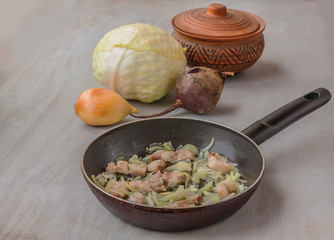 Cooking traditional Ukrainian beet soup 