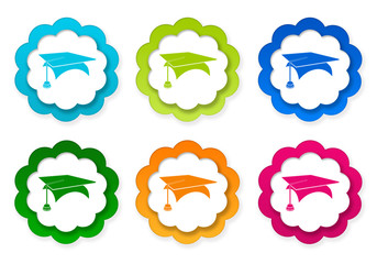 Set of colorful stickers icons with graduation symbol
