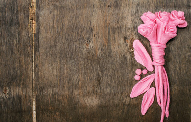 felted pink flowers and leaves