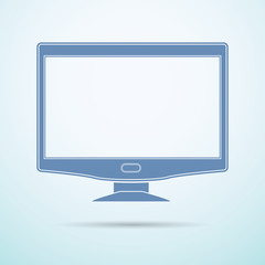 Widescreen monitor flat icon on blue background