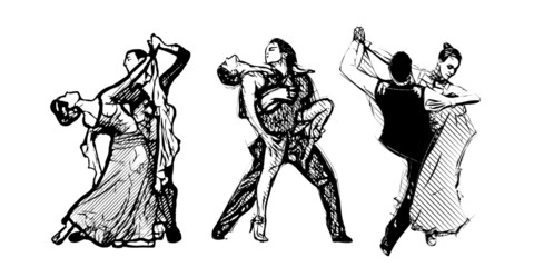 classical dancers trio - obrazy, fototapety, plakaty