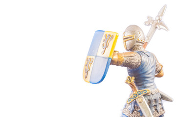 Small medieval soldier on white background