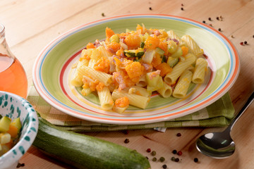RIGATONI WITH BACON AND PUMPKIN ZUCCHINI