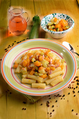 RIGATONI WITH BACON AND PUMPKIN ZUCCHINI