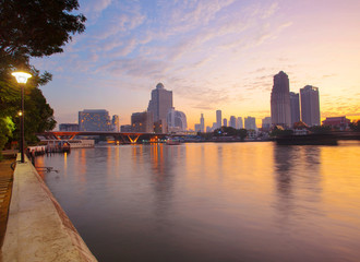 Fototapeta na wymiar landscape beautiful morning light of bangkok city life crossing
