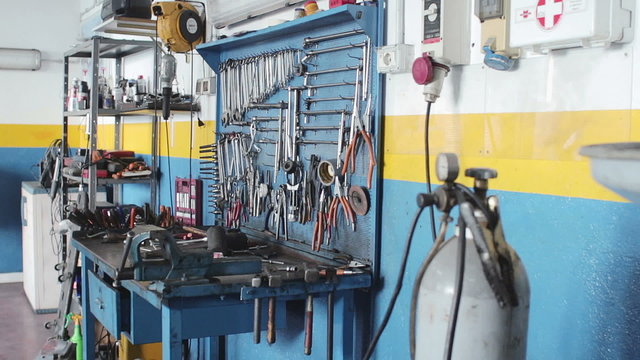 workbench of a auto mechanic - mechanic's workshop - garage - car repair shop