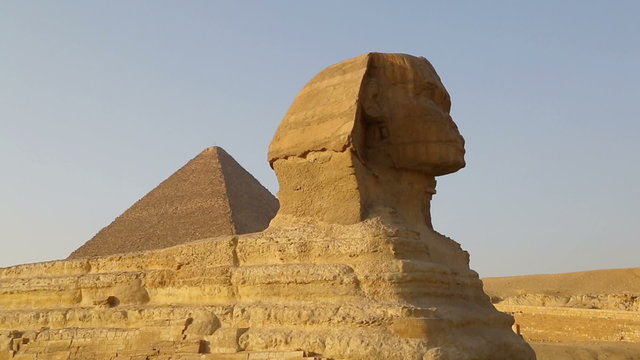 famous ancient Sphinx and Cheops pyramid in Giza Cairo Egypt - z