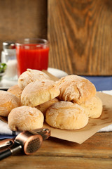 Fresh homemade bread buns from yeast dough with fresh garlic