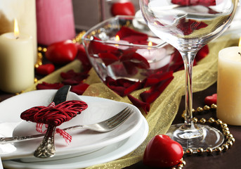 Table setting of Valentines Day