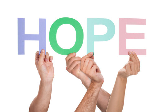 Group Of People Hands With Text Hope