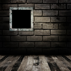 room interior vintage with old grunge wall and wood floor