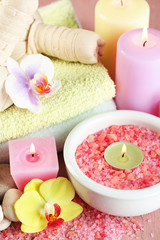 Spa treatments with orchid flower, close-up