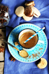 Beautiful composition with dirty cup of cappuccino