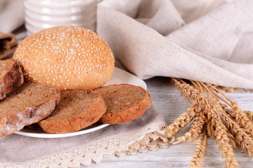 Tasty bread on table close-up