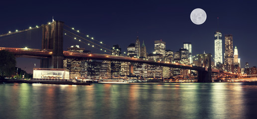 Fototapeta na wymiar New York Skyline at night with Moon