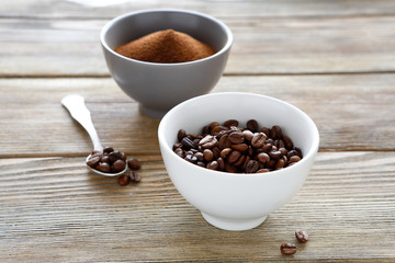 Whole grains of black coffee