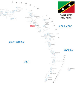 lesser antilles outline map with saint kitts and nevis