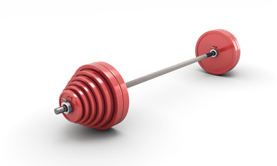 Red barbell isolated on white
