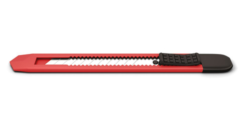 Red stationery knife isolated on white background.