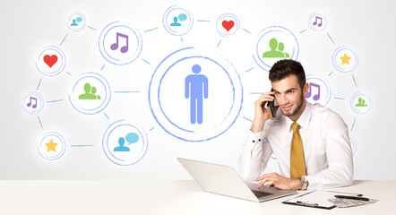 Business man with social media connection background