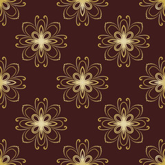 Floral Seamless Vector Golden Pattern. Orient Abstract