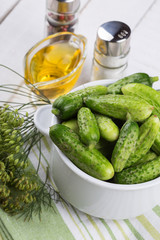Fresh cucumbers on wooden background