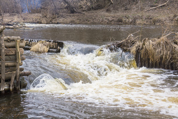 Flowing water in a rapid river