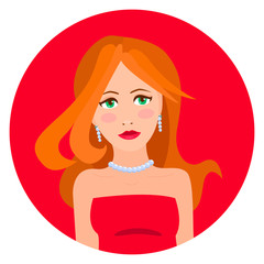 Vector illustration of red haired woman in red dress