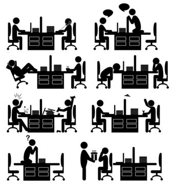 Set of office situation flat icons isolated on white background