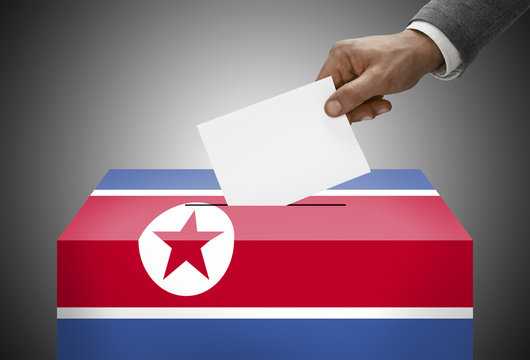 Ballot box painted into national flag colors - North Korea