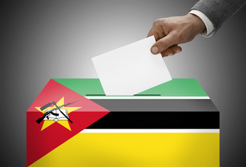 Ballot box painted into national flag colors - Mozambique