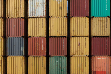 Shipping containers in various colors