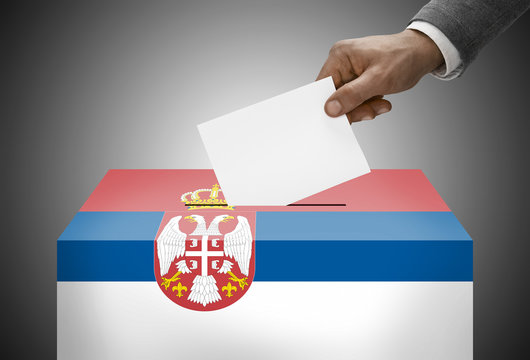 Ballot box painted into national flag colors - Serbia