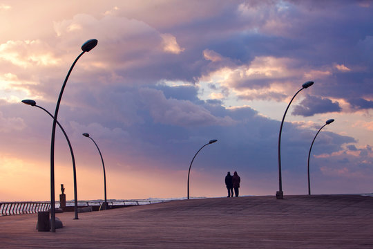Sunset on the promenade of Tel Aviv