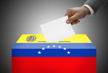 Ballot box painted into national flag colors - Venezuela
