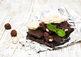 Dark and white chocolate with nuts