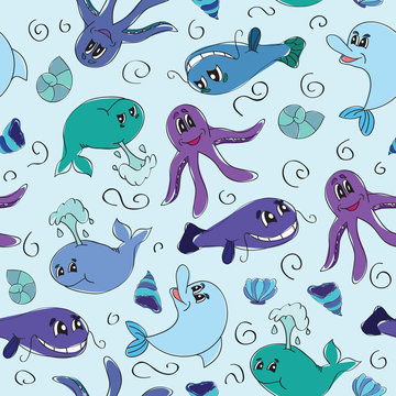 Vector Sea seamless pattern with sea live