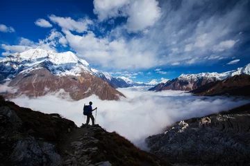 Cercles muraux Manaslu Hiker on the trek in Himalayas, Manaslu region, Nepal