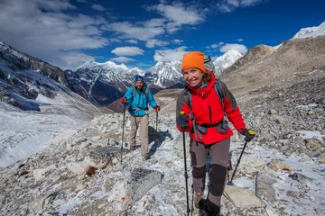 Photo sur Plexiglas Manaslu Hiker on the trek in Himalayas, Manaslu region, Nepal