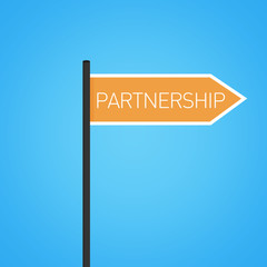 Partnership nearby, flat orange road sign