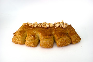 Danish pastry with honey and hazelnuts