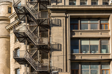 Metal Fire Escape Stairs On Old Building Facade