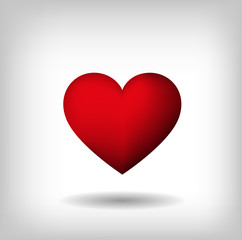 Corazón rojo en 3d. Vector con icono de corazón volumen.