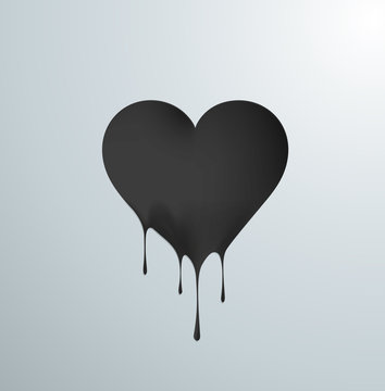 Corazón negro derritiéndose en gotas. Amor negro