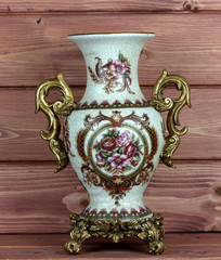 porcelain vase on a wooden background