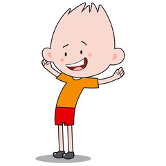 The boy in the orange-red suit.