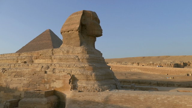 famous ancient Sphinx and Cheops pyramid in Giza Cairo Egypt - p
