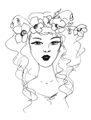 sketch of a woman with flowers in her hair